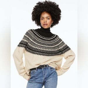 NWT H&M Black and Cream Fair Isle Crewneck Sweater, Wool blend, Medium